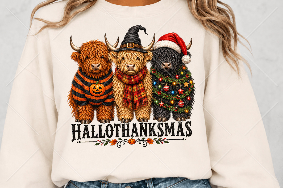Hallothanksmas Highland Cow PNG, a Seasonal Illustration by Canvas Craft (Photo 5 of 6)