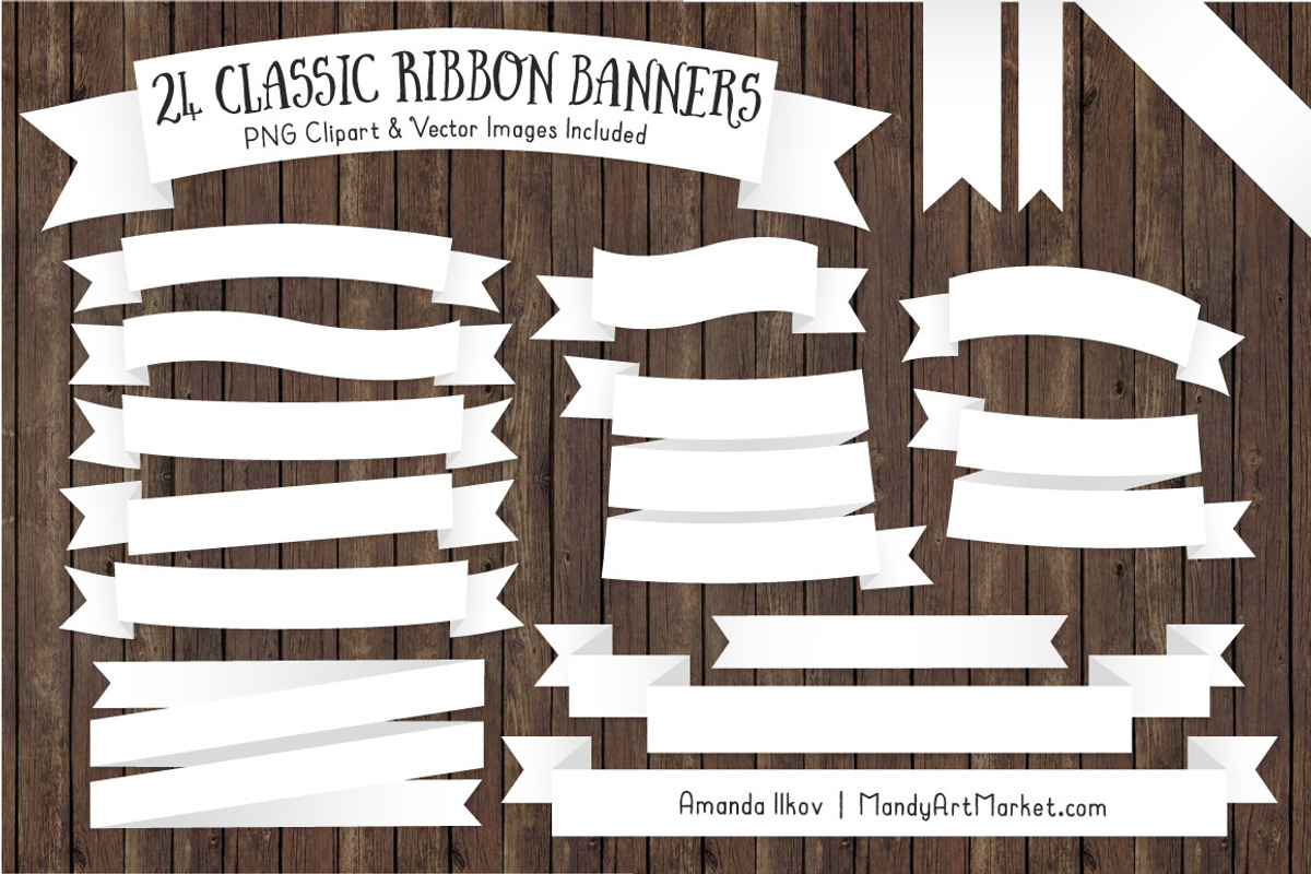 White Ribbon Banner Clipart, an Illustration by Amanda Ilkov (Photo 1 of 4)