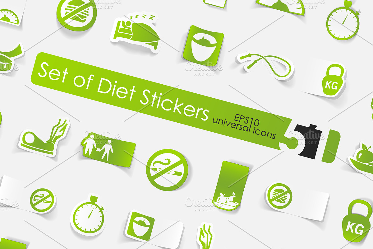 51 diet sticker icons with shadow, an Icon by Palau