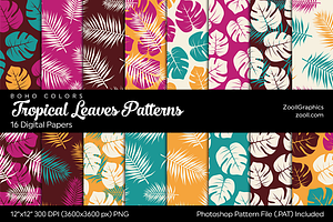 Tropical Leaves Digital Papers Boho