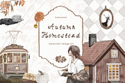 Autumn Homestead-Vintage Сlipart Set, a Seasonal Illustration by Amely.Art (Thumbnail 1 of 14)