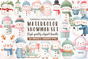 Watercolor Christmas Snowman Clipart, an Illustration by Sublimation Artist