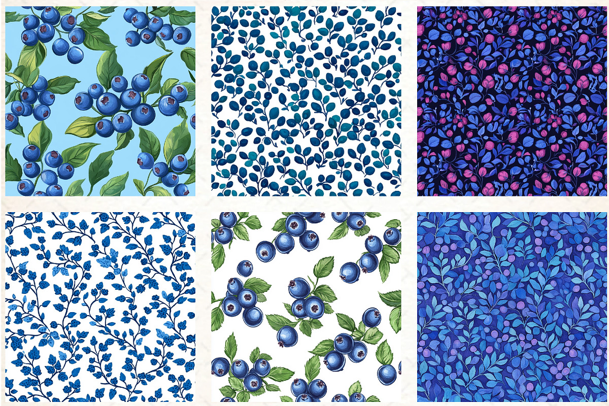 Blueberry Seamless Pattern Papers, a Background Graphic by DreamCafeArt (Photo 2 of 3)