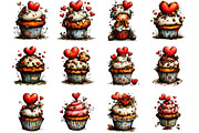Whimsical Valentine Cupcake Clipart, an Illustration by Designking (Thumbnail 2 of 5)