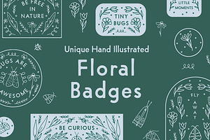 Hand Illustrated Floral Badges
