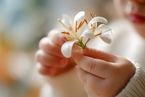 Child holding white lily, a Nature Photo by AlyaAnd