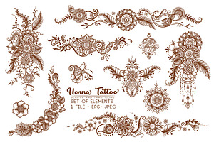 Henna Tattoo Collection, an Object Graphic by Elen-Lane