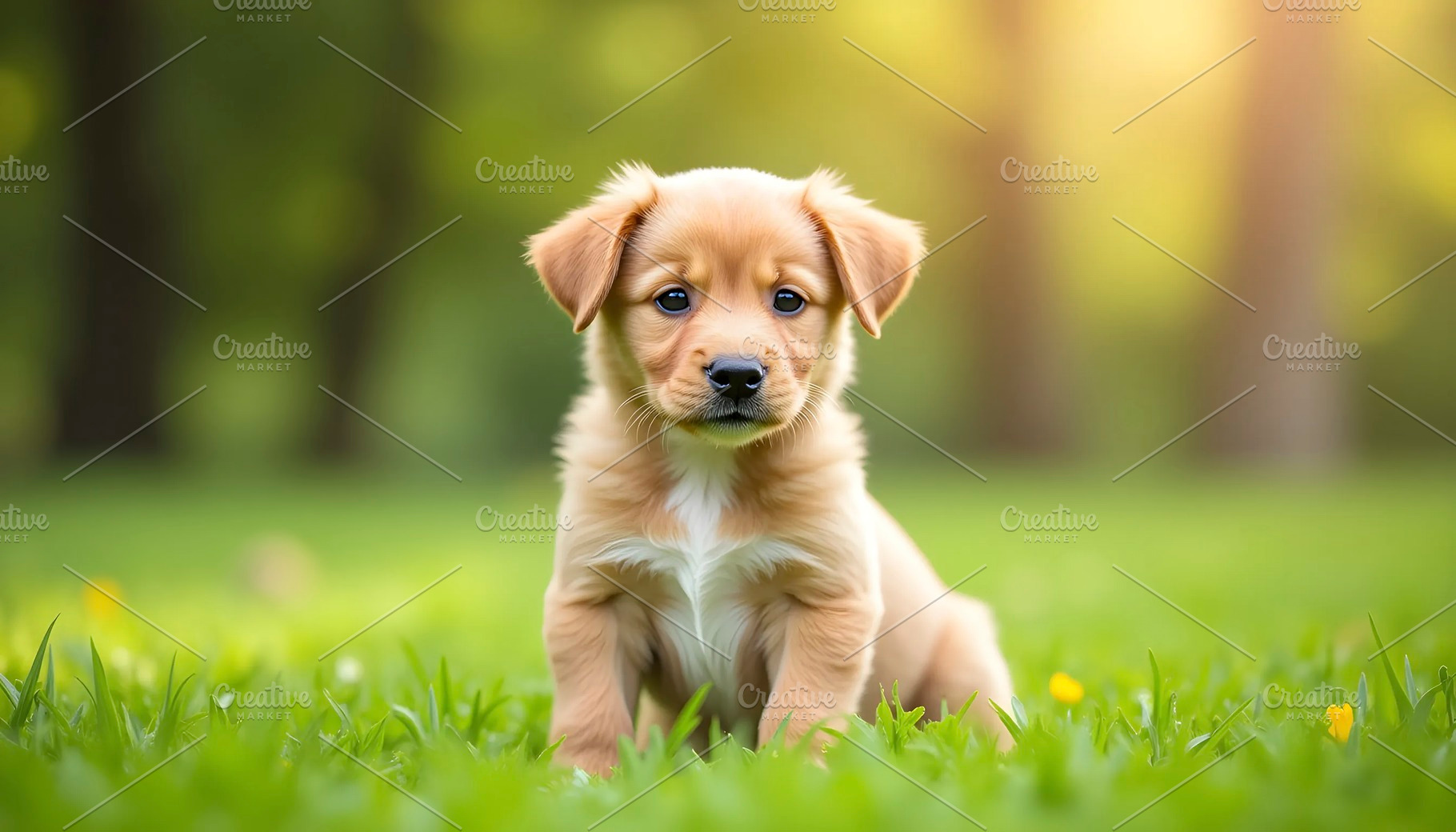 Adorable Puppy Sitting On Grass In P, a Photo by LOGOCREATIVE