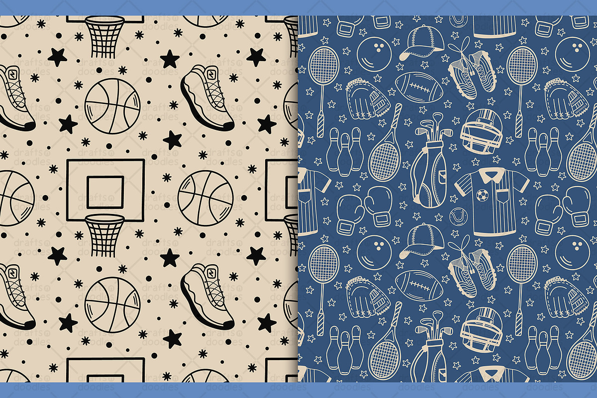 Sports Equipment Line Art Patterns, a Pattern Graphic by Drafts n Doodles (Photo 7 of 9)
