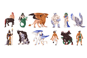 Mythical, fantastic creatures set, an Animal Illustration by PaperTrident