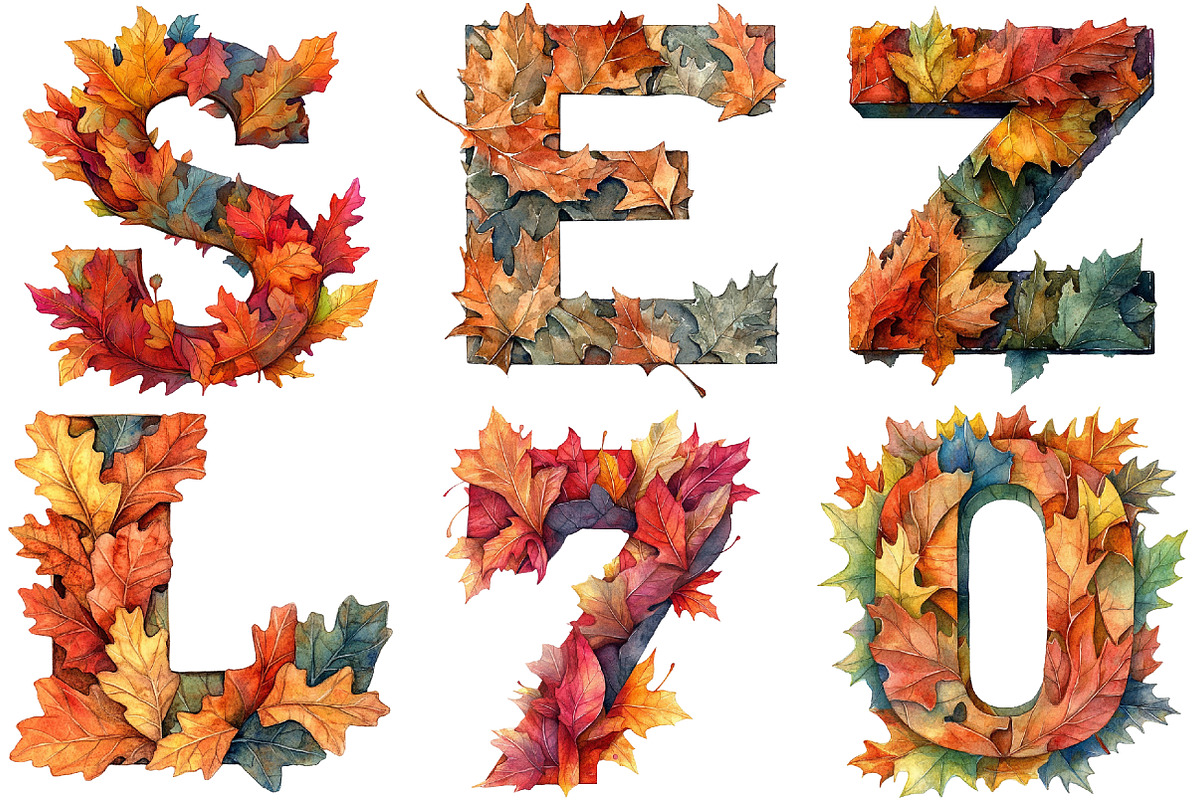 Watercolor Autumn Alphabet Clipart, a Seasonal Illustration by Canvas Craft (Photo 7 of 7)