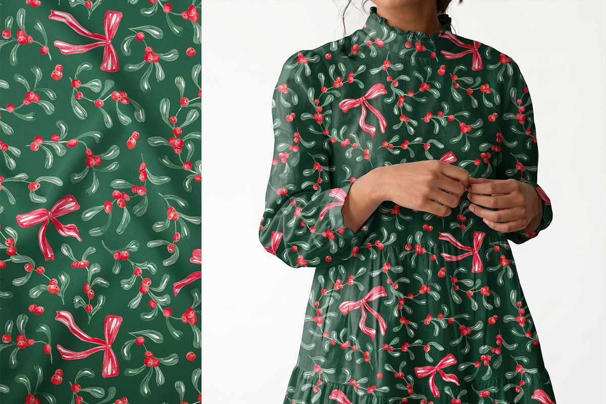 Christmas Mistletoe Seamless Pattern, a Pattern Graphic by SirenaArt (Photo 15 of 16)