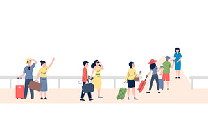 People with luggage go to passport, a Transportation Illustration by LadadikArt