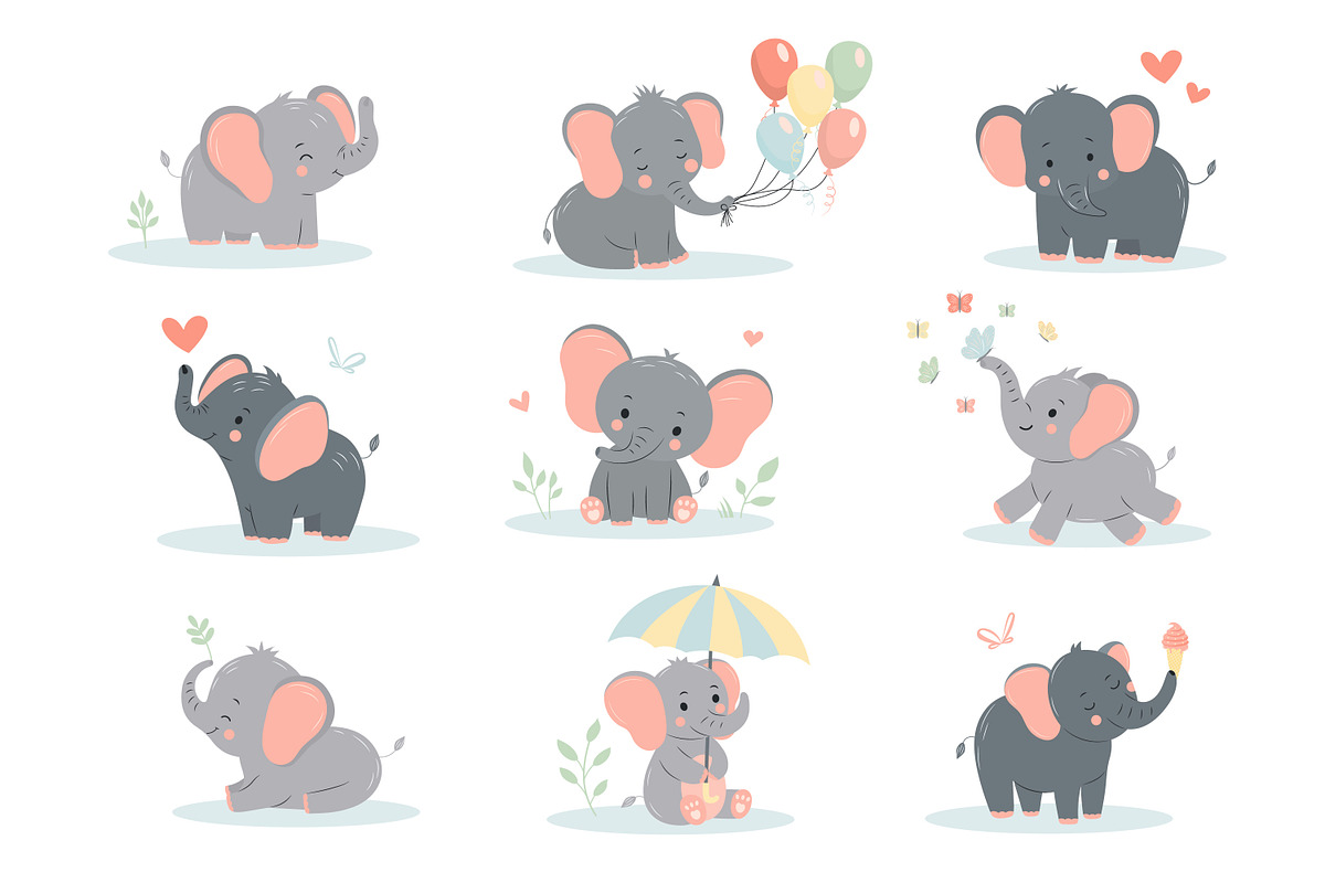 Cute baby elephant set, an Animal Illustration by JulyGart (Photo 2 of 5)