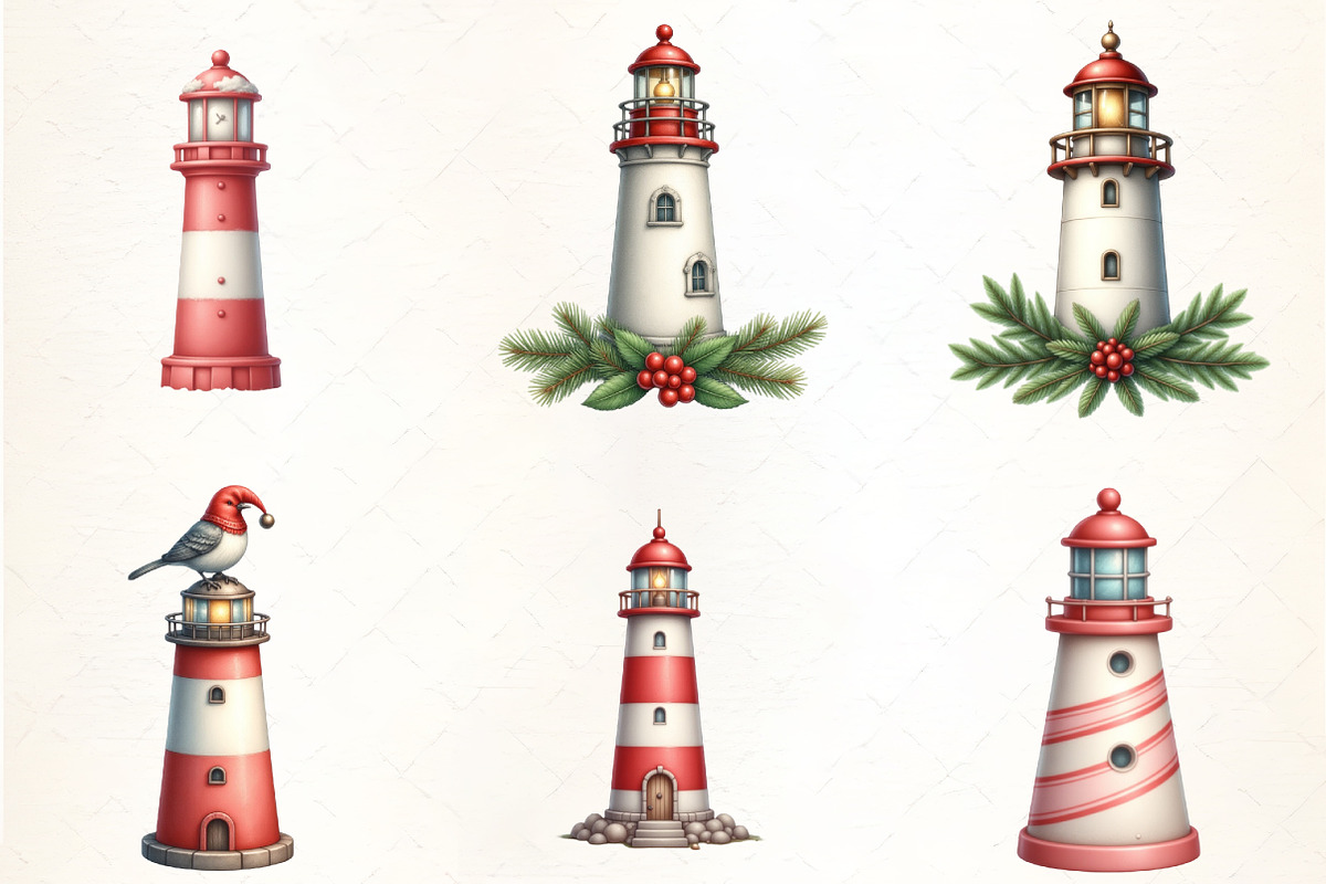 Christmas Lighthouse Clipart, an Illustration by CrexoraLab (Photo 5 of 5)