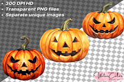 Jack-o-Lantern Collection Clipart, a Seasonal Illustration by Watercolor Digital (Thumbnail 5 of 7)