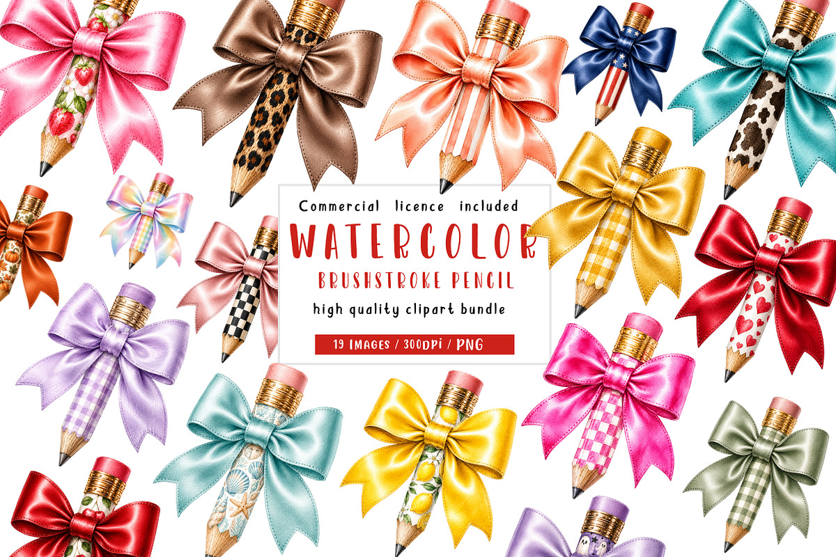 Brushstroke Pencil Bow Clipart PNG, a Seasonal Illustration by CreationArt (Photo 1 of 4)