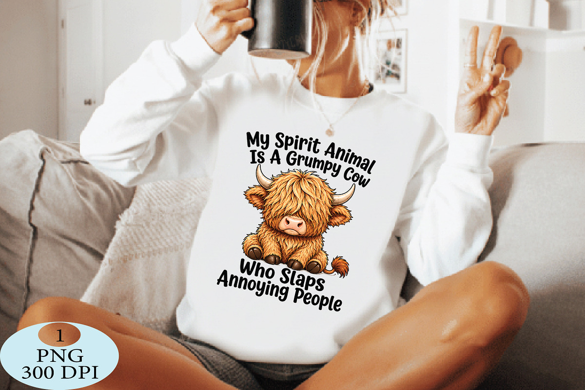 Funny Grumpy Highland Cow PNG, a Seasonal Illustration by Daily.Designs (Photo 4 of 5)
