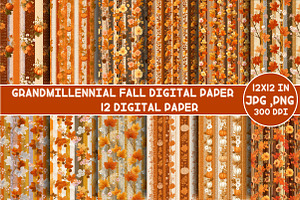 Grandmillennial Fall Digital Paper, a Pattern Graphic by Designking