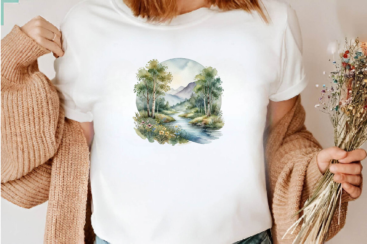 Watercolor Forest Landscape Clipart, a Seasonal Illustration by CreationArt (Photo 6 of 7)