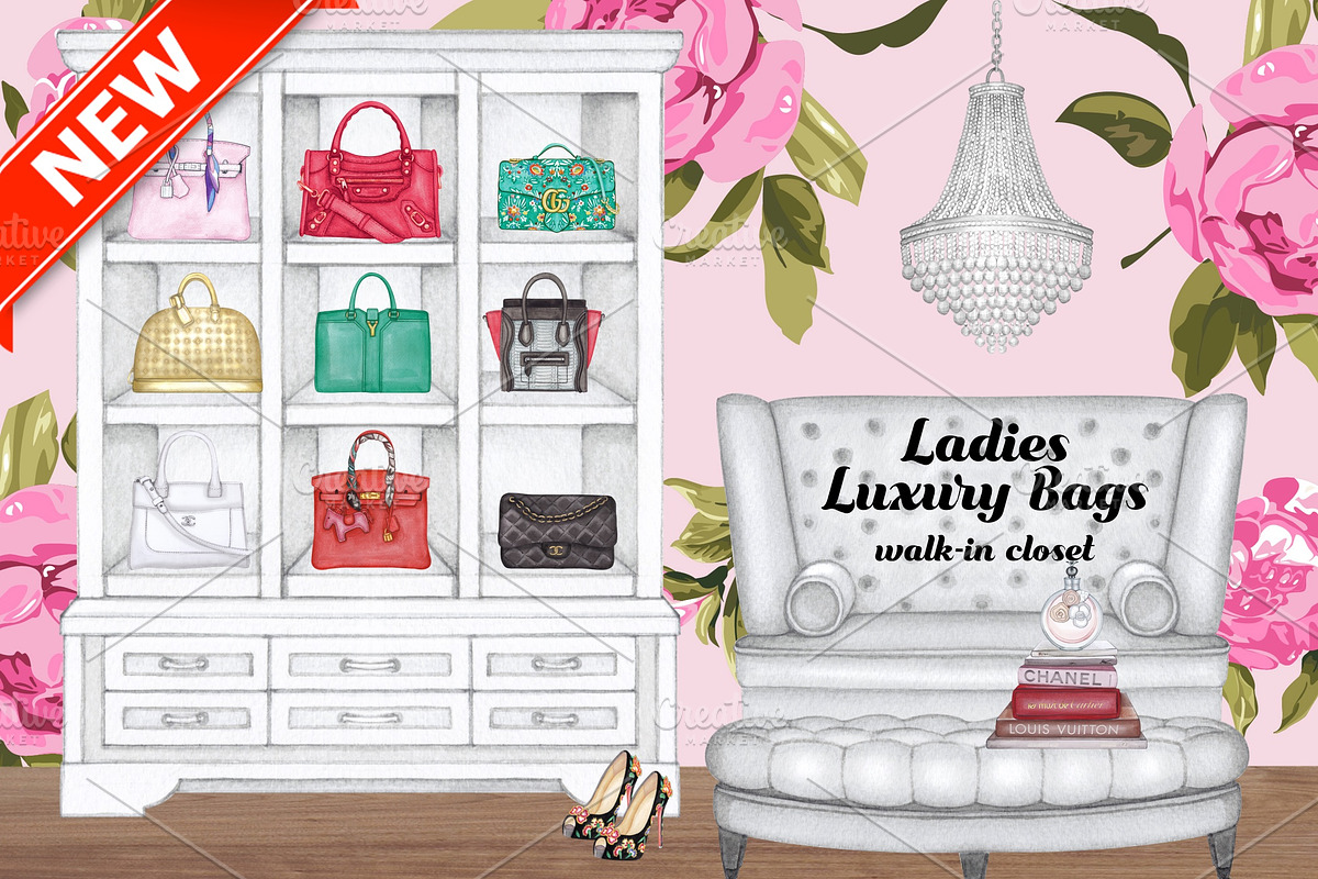 Ladies Luxury Bags walk-in closet, an Illustration by Whimseez (Photo 1 of 3)