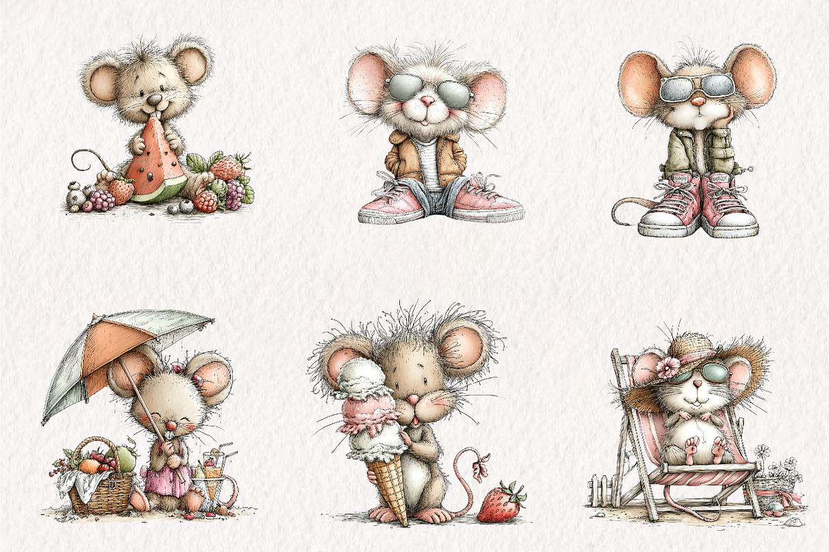 Whimsical Summer Mouse Clipart, an Illustration by CreationArt (Photo 4 of 7)