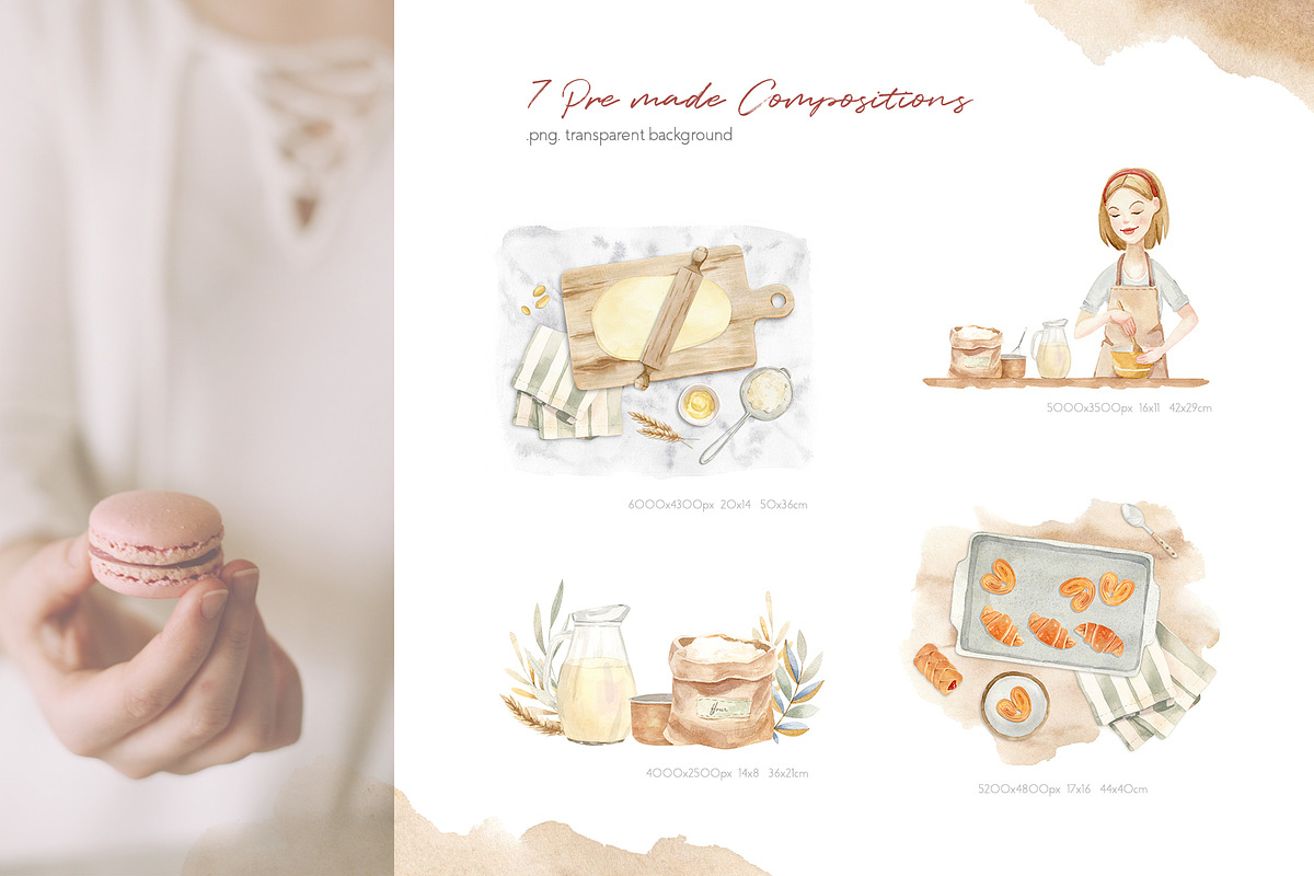 Baking at home - watercolor clipart, an Illustration by Julia M. Watercolor (Photo 7 of 12)