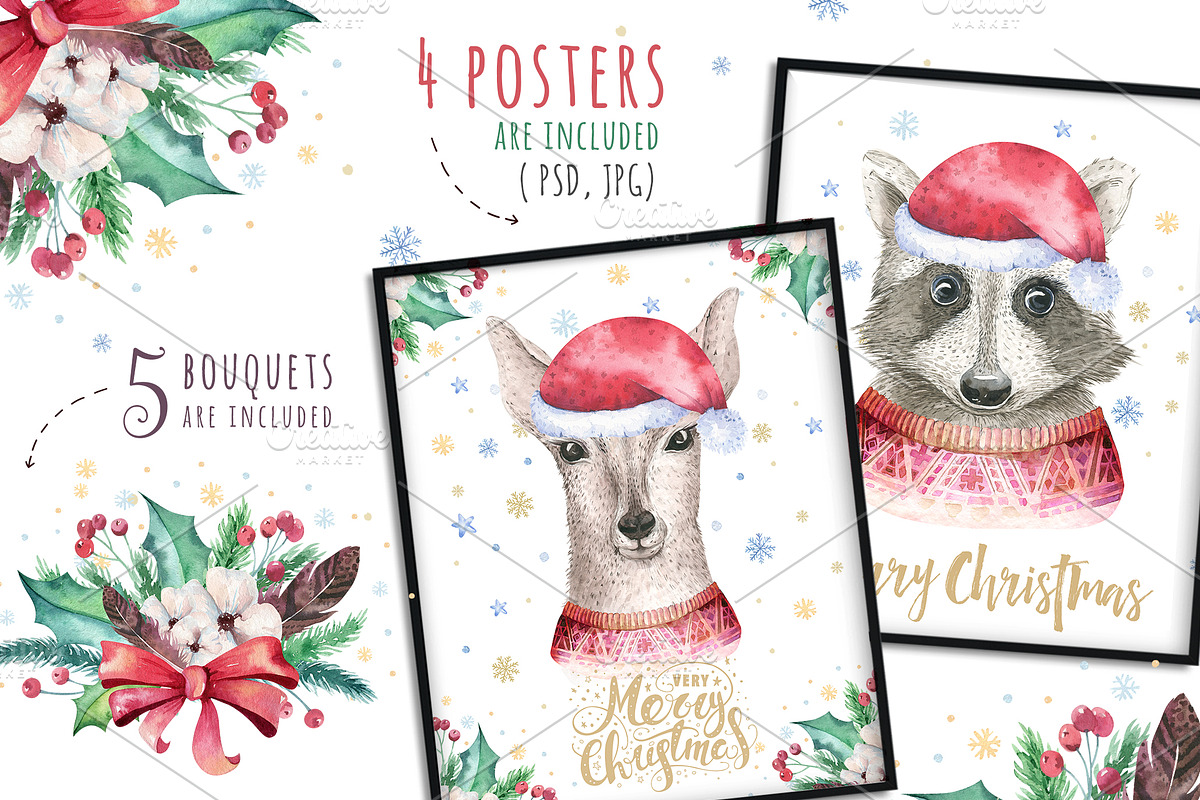 Christmas deer and raccoon animals, an Animal Illustration by Peace ART (Photo 10 of 13)