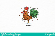 Funny Chicken F-Caw-F Rooster PNG, an Illustration by Watercolor design (Thumbnail 1 of 3)
