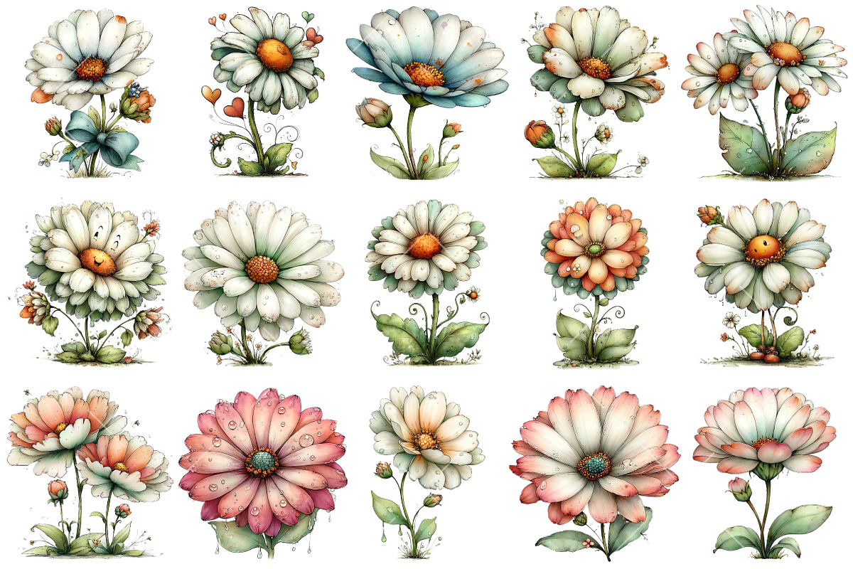 Whimsical Spring Daisy Flower Clipar, an Illustration by OK Design (Photo 3 of 6)