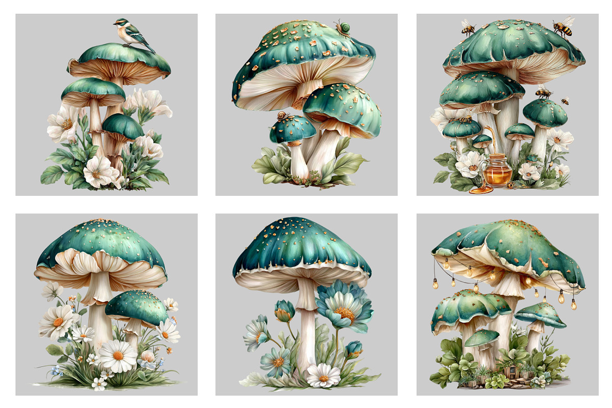 Whimsical Summer Mushroom Clipart, an Illustration by Black Bird Studio (Photo 3 of 5)