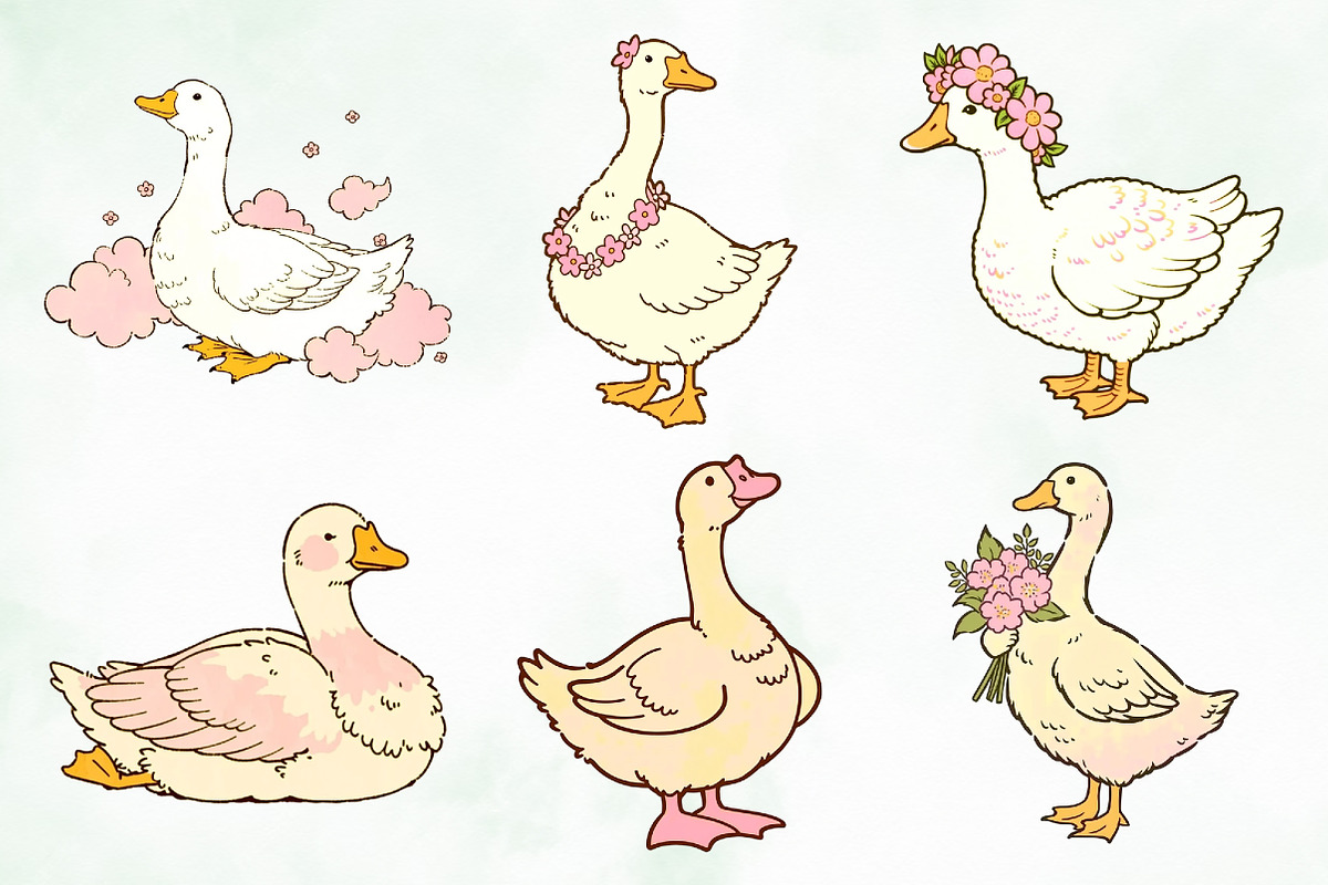 Watercolor Whimsical Cute Goose PNG, an Animal Illustration by Creative Art (Photo 3 of 8)