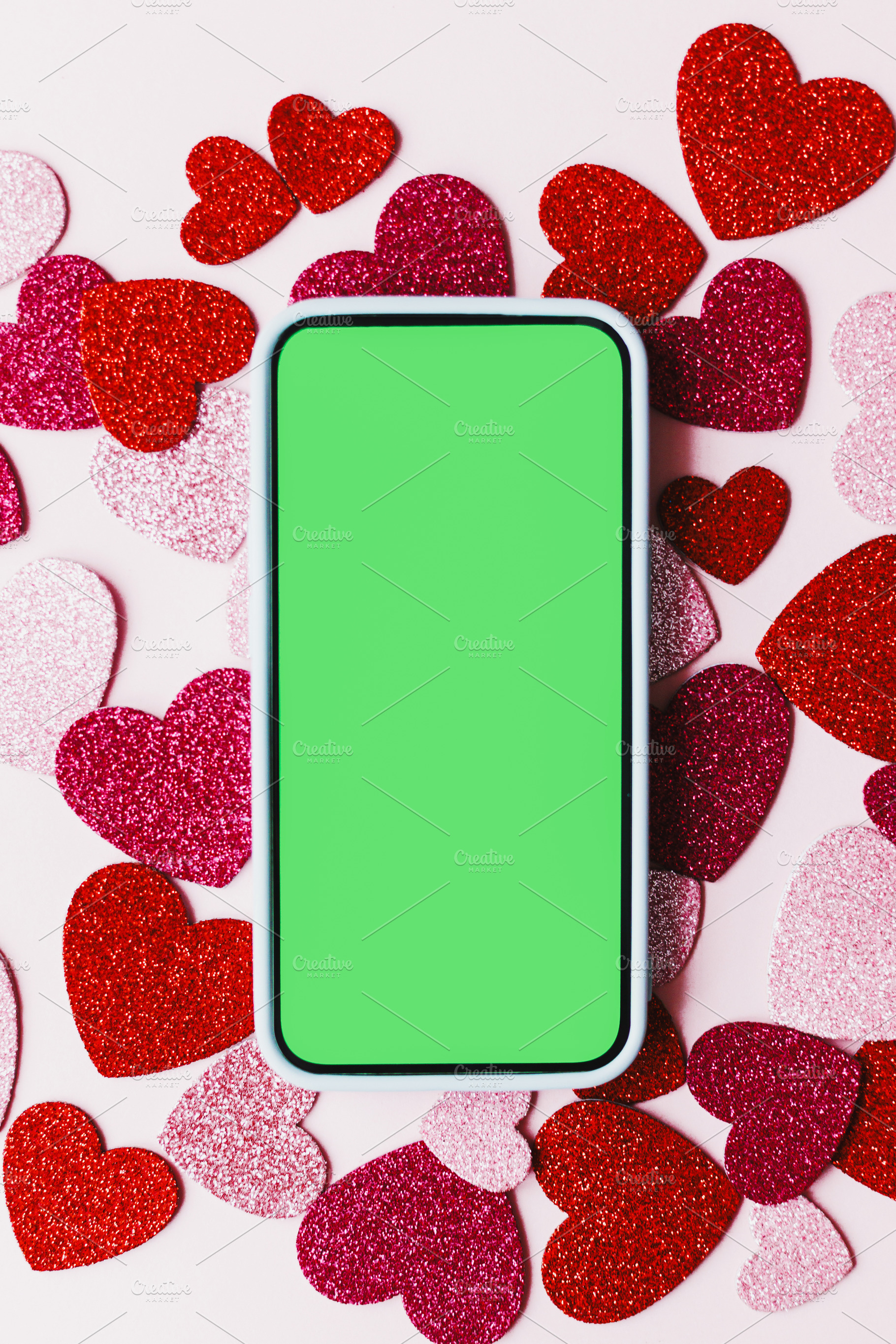 Happy Valentine's day digital mockup. Blank phone screen with sp, a Holiday Photo by Sonjachni