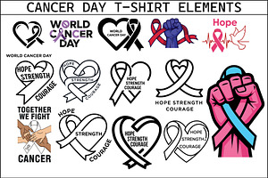 Cancer Day T Shirt Elements Bundle, a Healthcare Illustration by balal