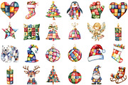 Watercolor Christmas Patchwork Clipa, an Illustration by Sublimation Artist (Thumbnail 2 of 6)