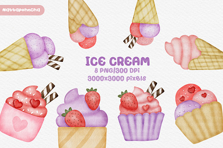 Watercolor ice cream clipart