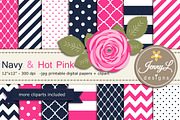 Navy & Hot Pink Digital Paper, a Pattern Graphic by JennyL Designs (Thumbnail 1 of 3)