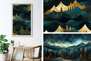 Blue Night Landscape Pattern Print