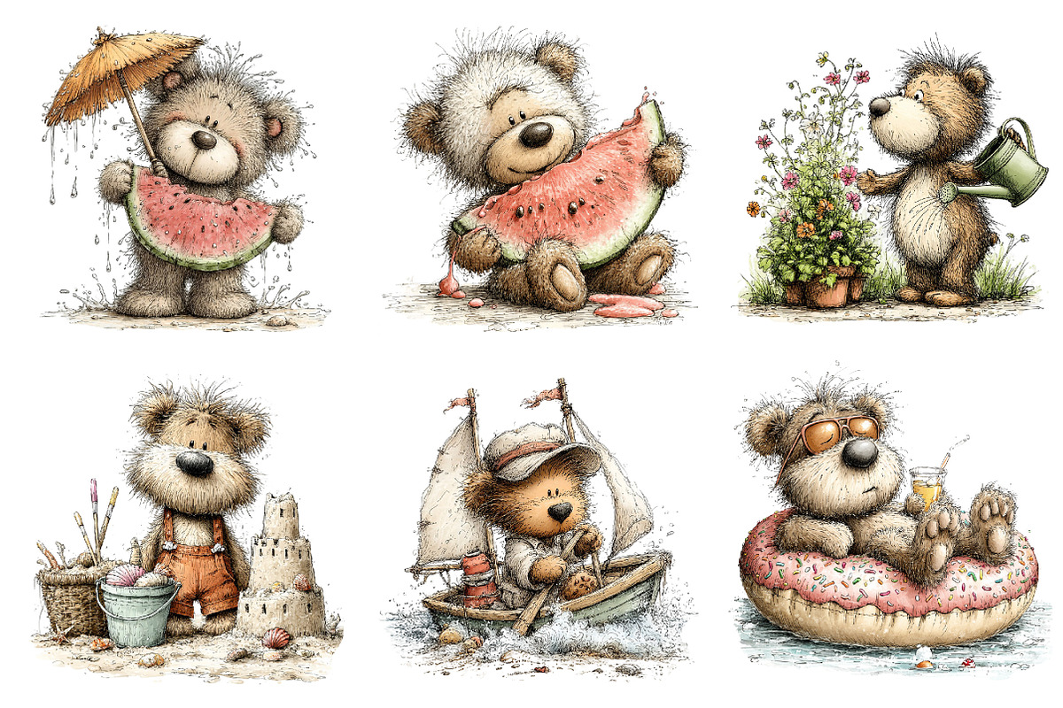 Whimsical Summer Teddy Bear Clipart, an Illustration by Dream Creation (Photo 5 of 7)