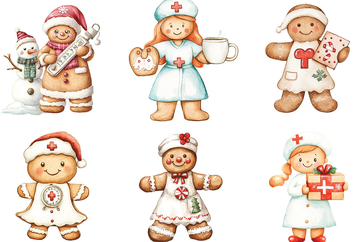 Christmas Gingerbread Nurse Clipart, an Illustration by CraftArtStudio (Photo 2 of 6)