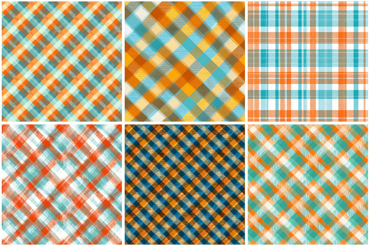 Orange and Aqua Blue Plaid Patterns, a Texture Illustration by DreamPrint404 (Photo 4 of 4)