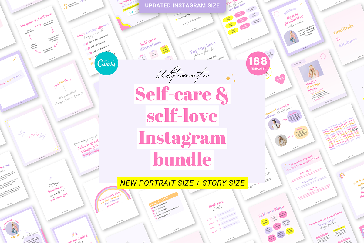 Self-care Instagram Canva templates, a Templates & Theme by Cate Creates (Photo 1 of 7)