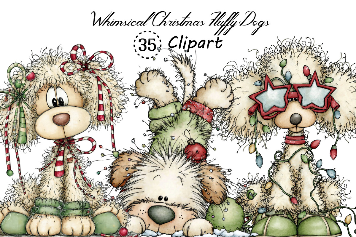 Whimsical Christmas Fluffy Dogs PNG, an Illustration by Creative Art (Photo 1 of 11)