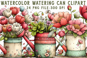 Watercolor Watering Can Clipart, an Illustration by Libby Wishes