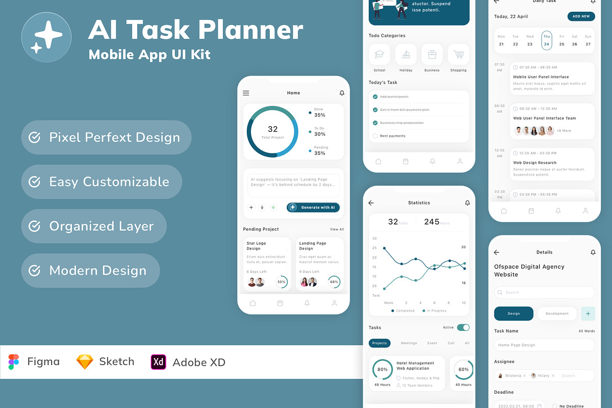 AI Task Planner Mobile App UI Kit, an UI Kit Template by Betush
