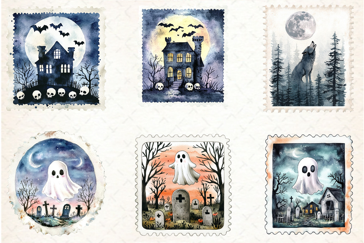 Halloween Postage Stamp Clipart, an Illustration by Libby Wishes (Photo 4 of 6)