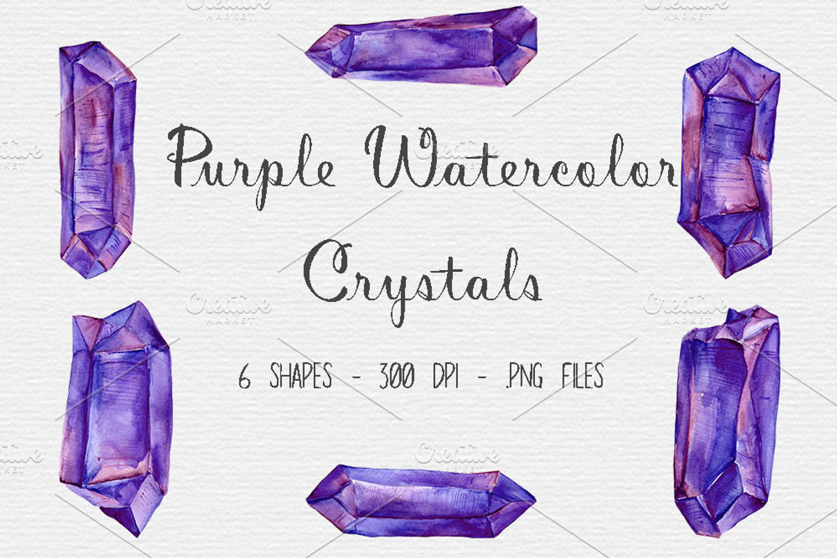 Watercolor Purple Crystal Clipart, an Illustration by TigerlilyDesignCo