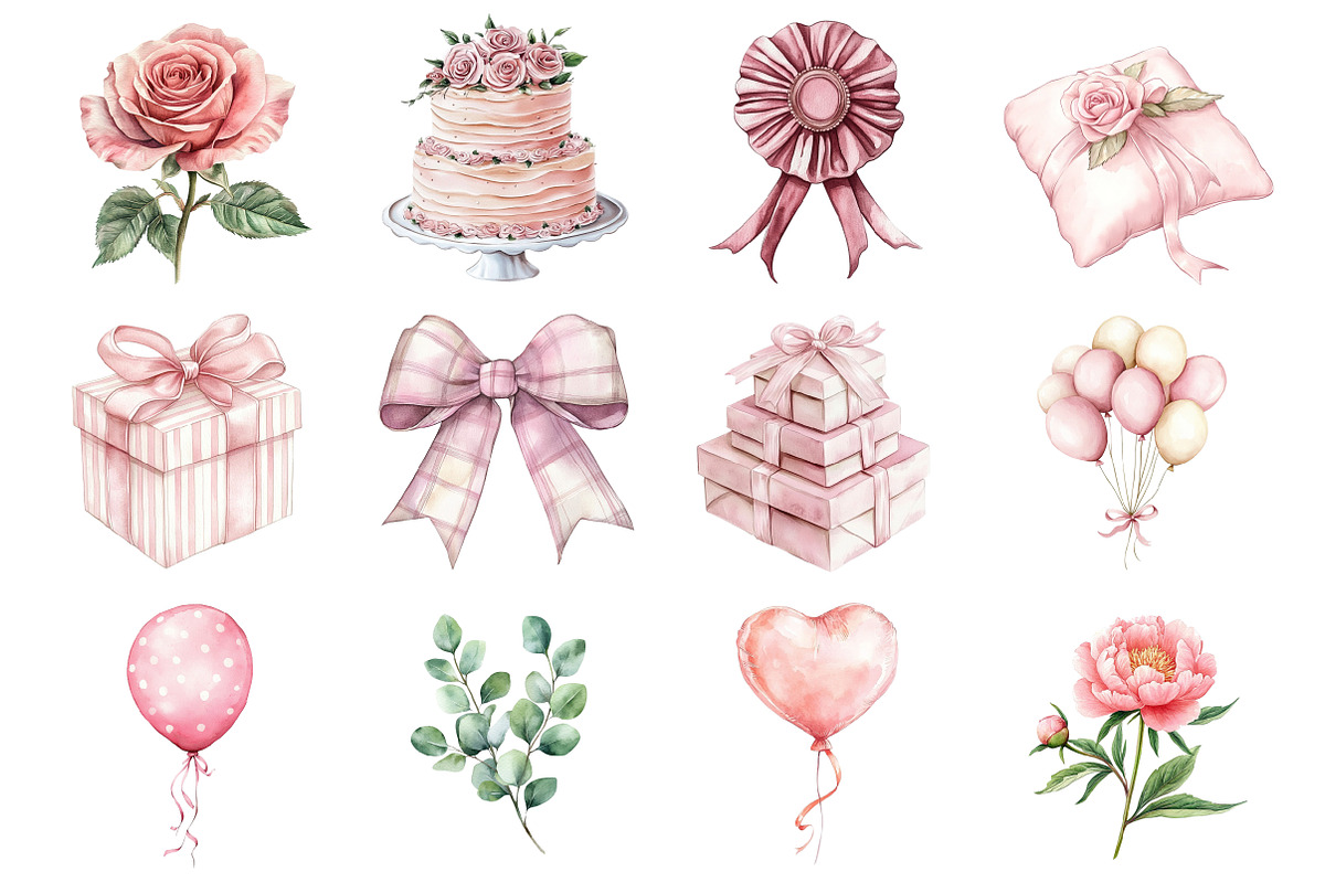 Pink Birthday Clipart Bundle, a Seasonal Illustration by CitraGraphics (Photo 3 of 5)