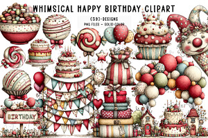 Whimsical Happy Birthday Clipart, an Illustration by CreationArt
