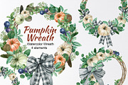 Watercolor Pumpkin wreath clipart, an Illustration by yana.fefelova (Thumbnail 1 of 5)